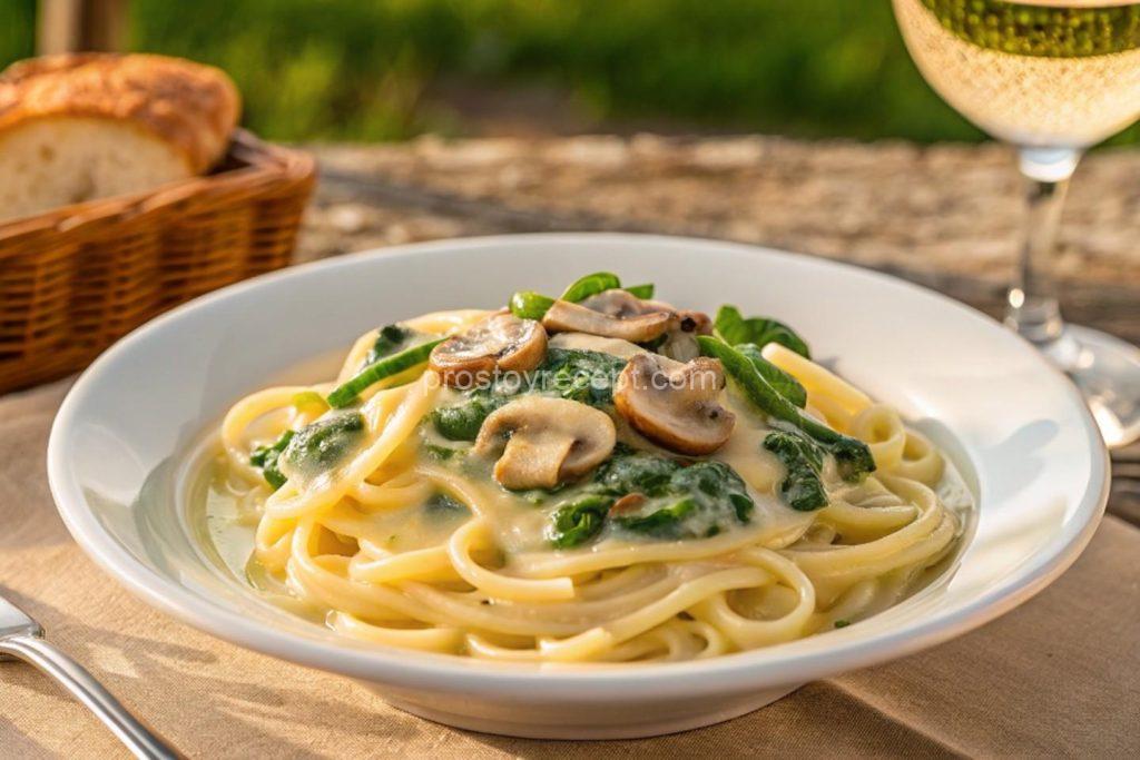И наконец, объединяем нежную пасту со сливочным шпинатным соусом –