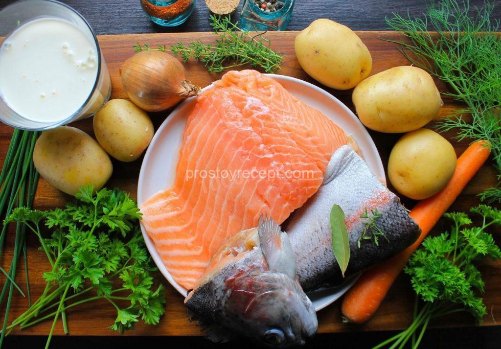 Подготовьте указанные в рецепте продукты. Для бульона возьмите голову рыбы,